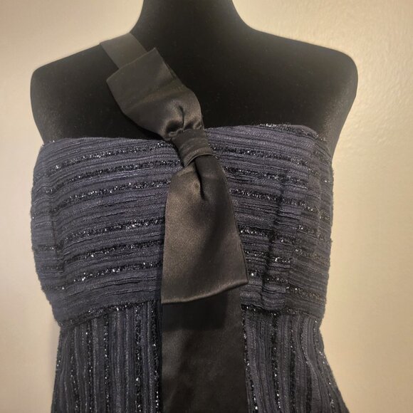 Milly NY Navy sequin embellished Black silk Bow one shoulder Top Viscose size XS - Picture 6 of 10